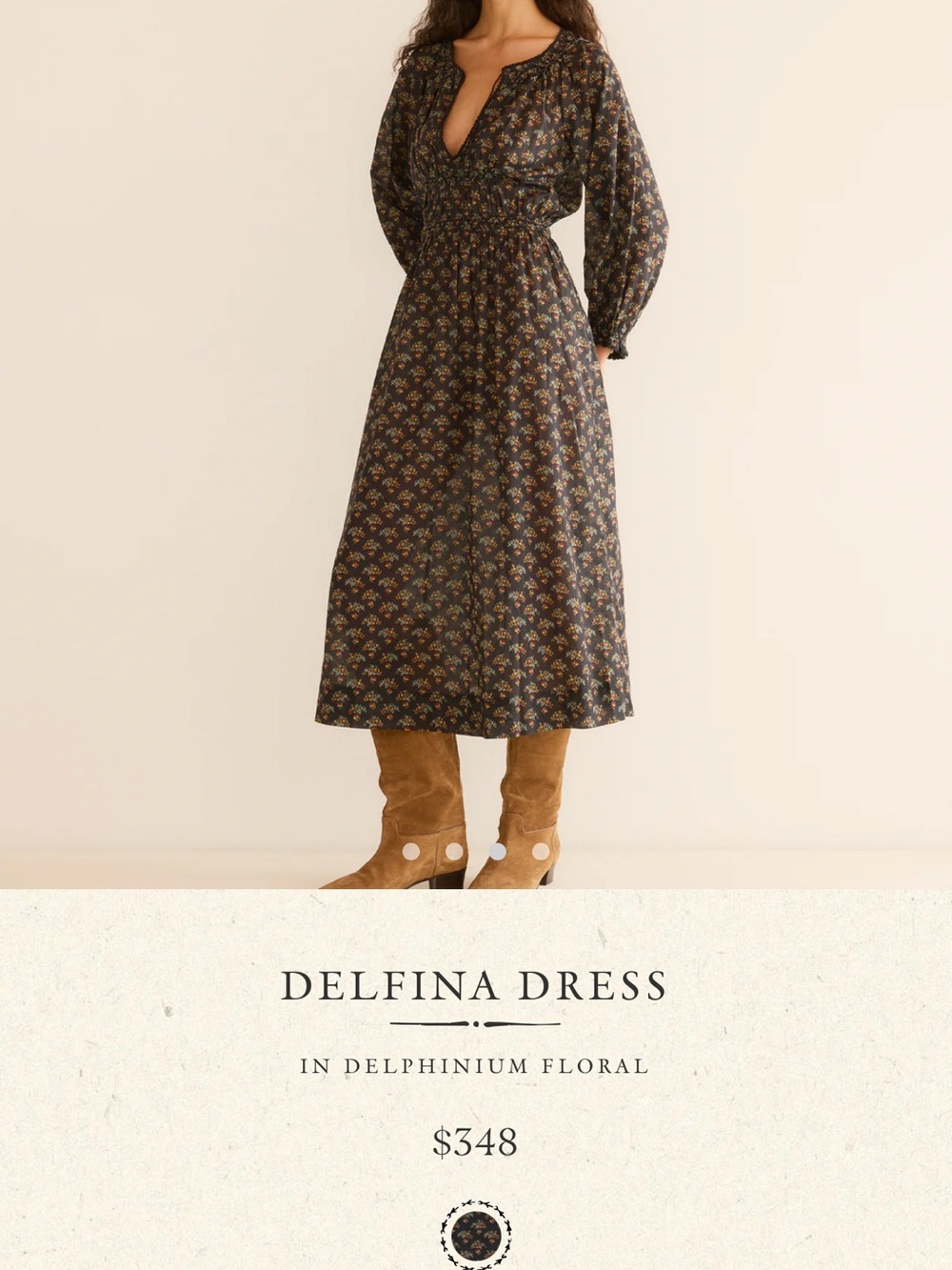 Doen Delfina Midi Dress - Dark Navy with Muted Floral